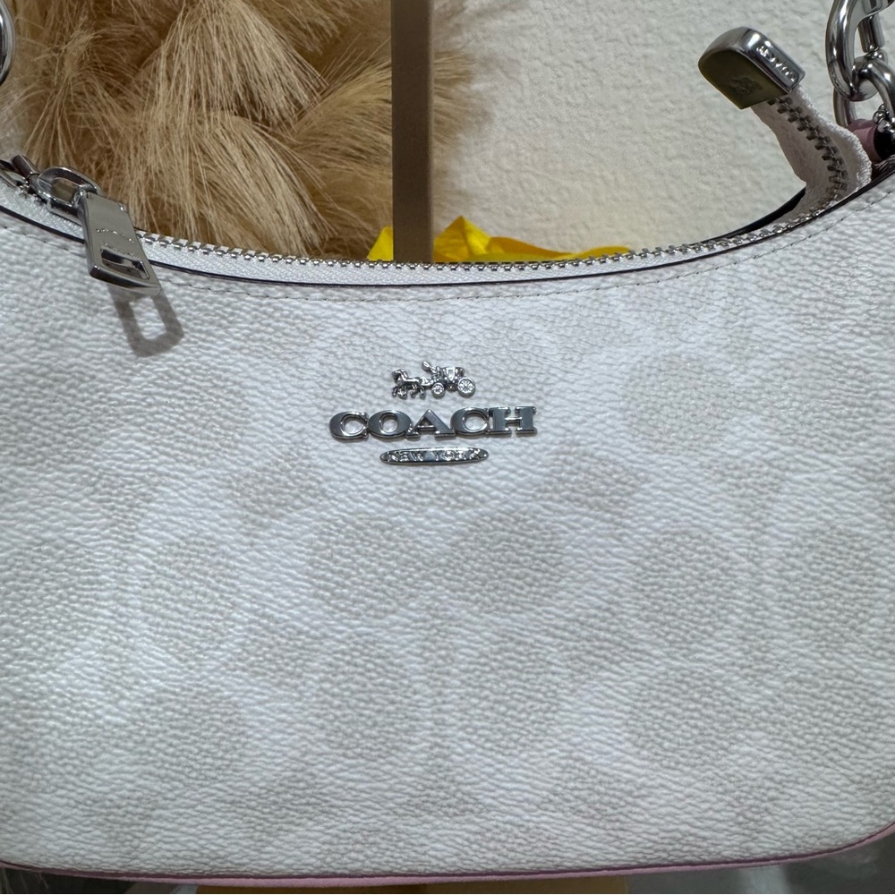 Coach NWT Mini Teri Shoulder Bag w/Crossbody Strap CW323 -Silver/Chalk/Carnation - Picture 2 of 16
